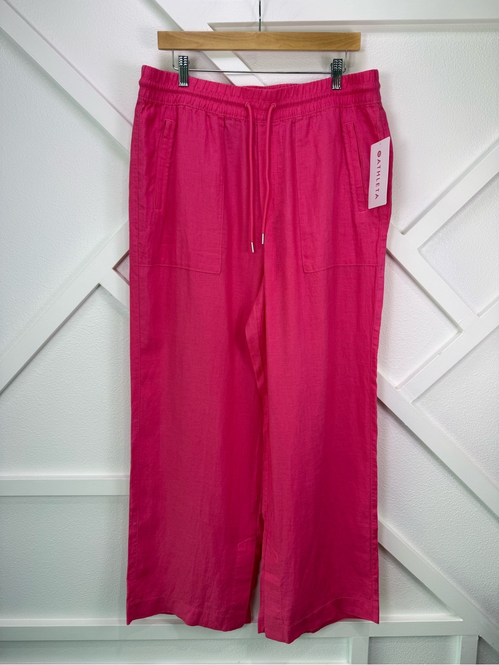 NWT Athleta Retreat Linen High Rise Wide Leg Pant Hot Pink Size Large - Picture 2 of 12